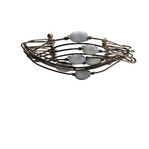 Silver Tone Multi Wire Cuff Bracelet With Stone Beads